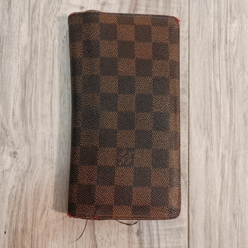 Authentic Louis Vuitton Damier Ebene Brazza Long Wallet